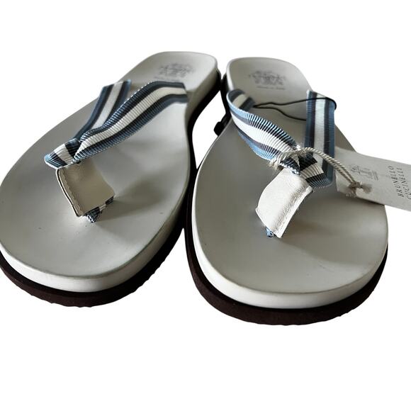 $450 Brunello Cucinelli Rubber Grosgrain and Leather Flip Flops Men IT44 - Picture 6 of 6